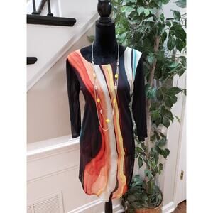 Alfani Women's Multi Printed Side Slit Round Neck Long Sleeve Top Blouse Medium